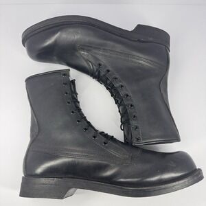 Biltrite Vintage Black Leather Lace Up Combat Boots Side Zip Steel Toe 9E